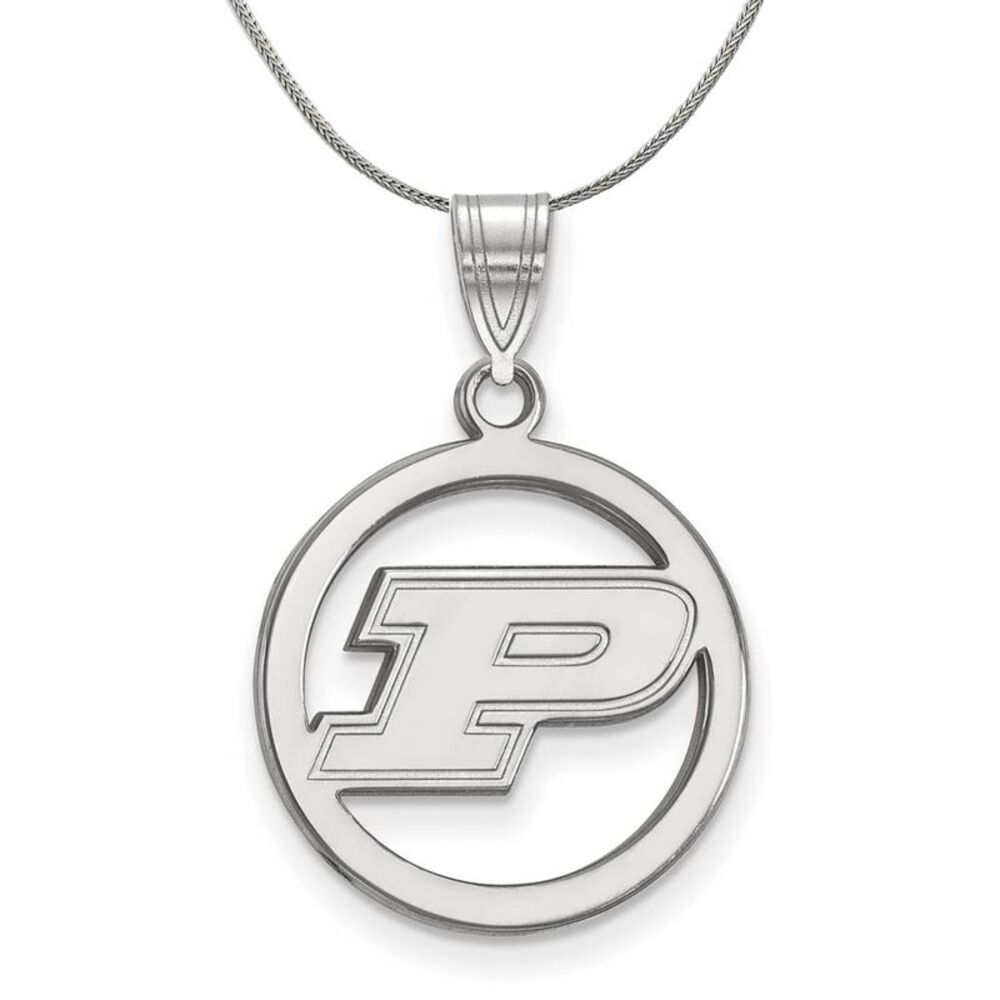 Sterling Silver Purdue Small Initial P Circle Necklace - 24 Inch